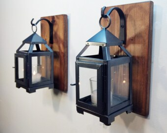 Modern Farmhouse wall decor, Metal and glass lantern set, Rustic wall decor, Boho lanterns, boho wall decor, Rustic farmhouse livingroom