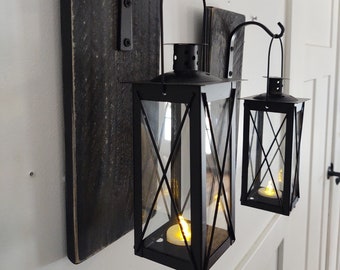 Modern farmhouse wall deccor, Metal lantern, Rustic lanterns, Boho wall decor, Modern farmhouse wall decor, Lantern pair, black lantern