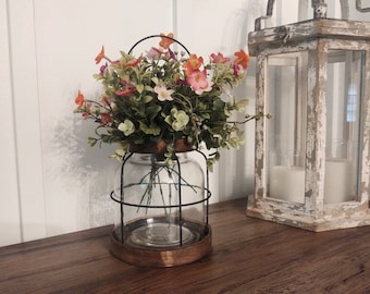 Rustic Wood & Glass Vase Candleholder, Modern Farmhouse Decor