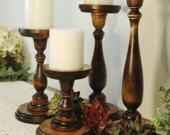 Pillar Candle Holders, Wood Candlesticks, Pillar Candles, Farmhouse Candlestick, Wood Candlesticks, Candle Centerpiece, Kitchen decor