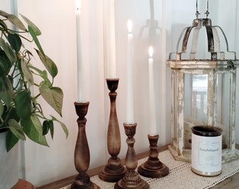 Farmhouse Wooden Taper Candle Holder Set, Rustic Home Decor