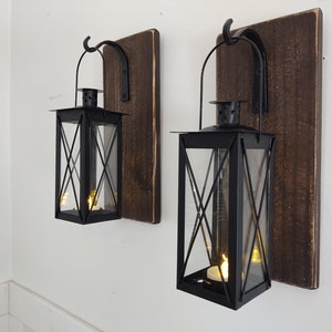 Lantern wall sconce set, Metal lantern decor, Rustic lanterns, Candle wall sconces, Modern farmhouse wall decor, Lantern pair, black lantern