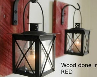Metal Lantern Wall Sconce Set, Rustic Farmhouse Decor, Black Lantern Pair