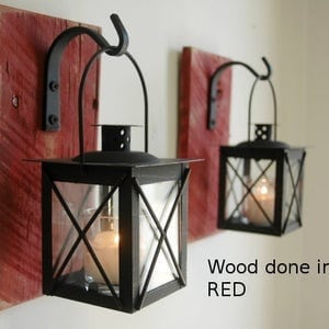 Lantern wall sconce set, Metal lantern decor, Rustic lanterns, Candle wall sconces, Modern farmhouse wall decor, Lantern pair, black lantern