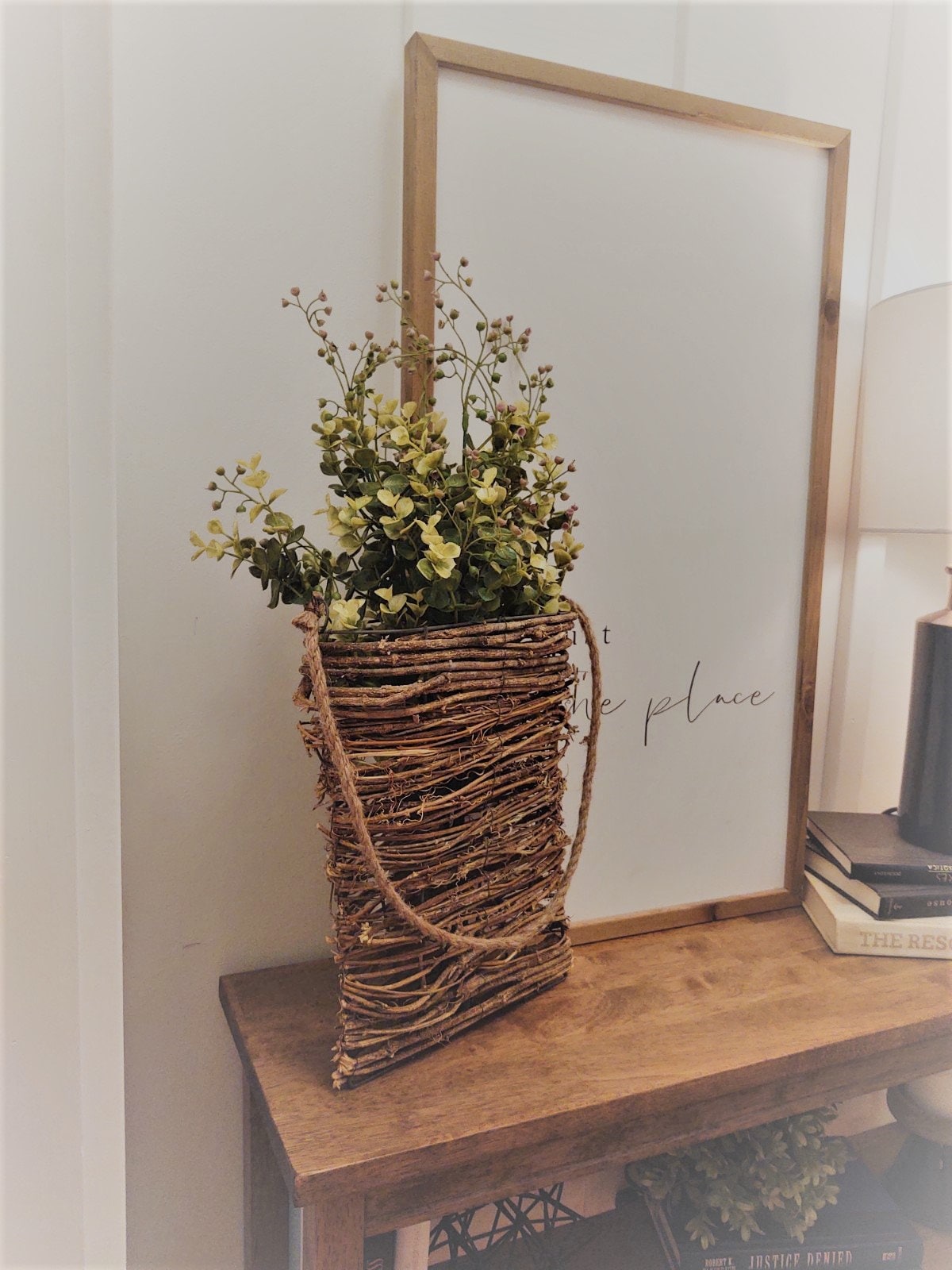 Hanging Rattan Basket With Flowers Wall Flower Basket Modern Farmhouse Decor Modern Farmhouse Flower Display Rustic Home Wall Decor Etsy