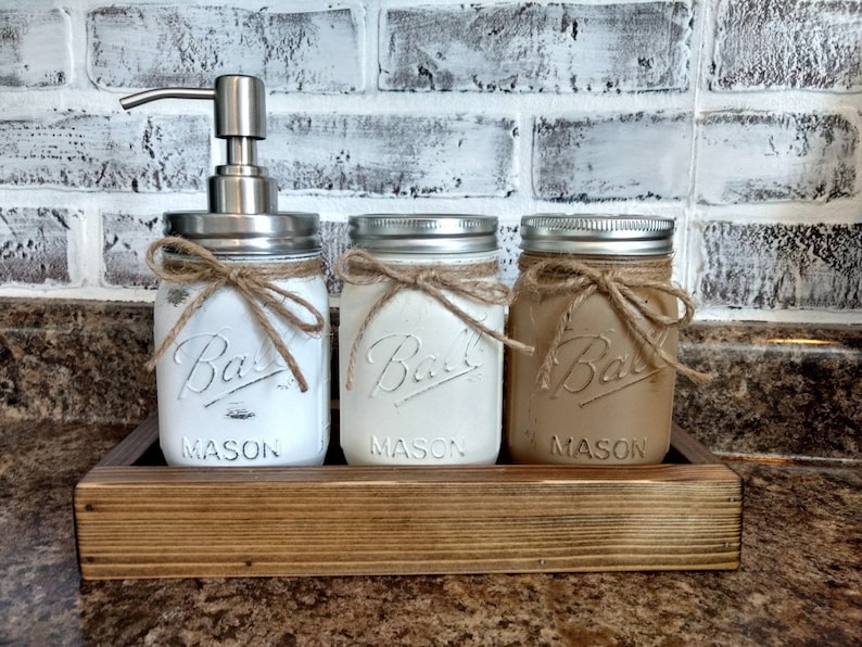 Rustic Bathroom Decor Guest Bath Decor Mason Jar Bath Caddy Etsy