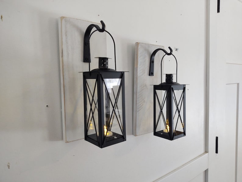 Lantern Wall Sconce Set Metal Lantern Decor Rustic Lanterns Etsy