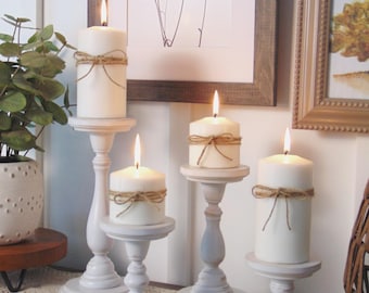Wood Pillar Candle Holder Set: Rustic Farmhouse Centerpiece