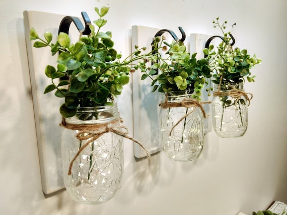 Lighted Wall Sconce Wall Decor Home Decor Mason Jar Sconce Etsy