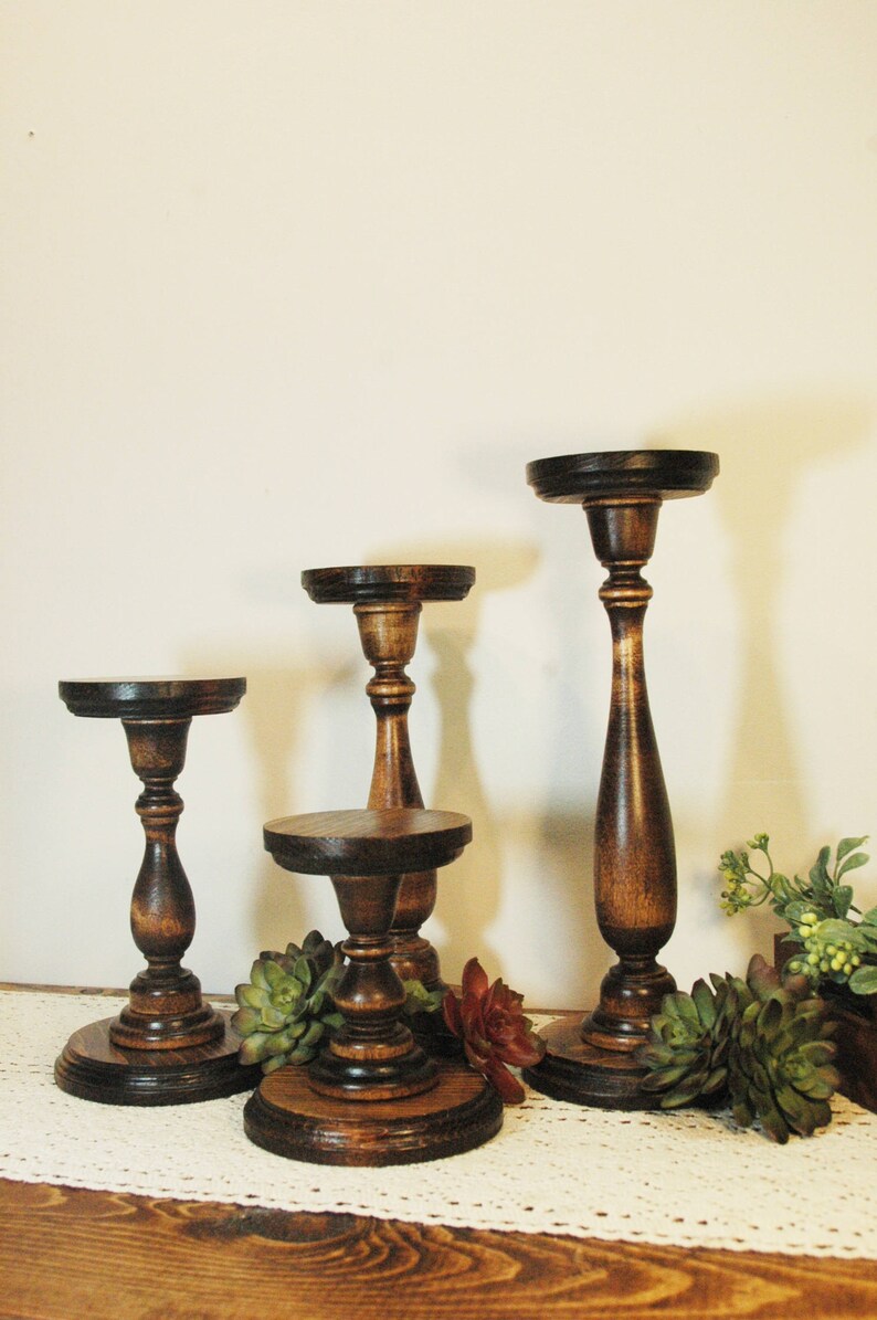 Pillar Candle Holders Wood Candlesticks Pillar Candles Etsy