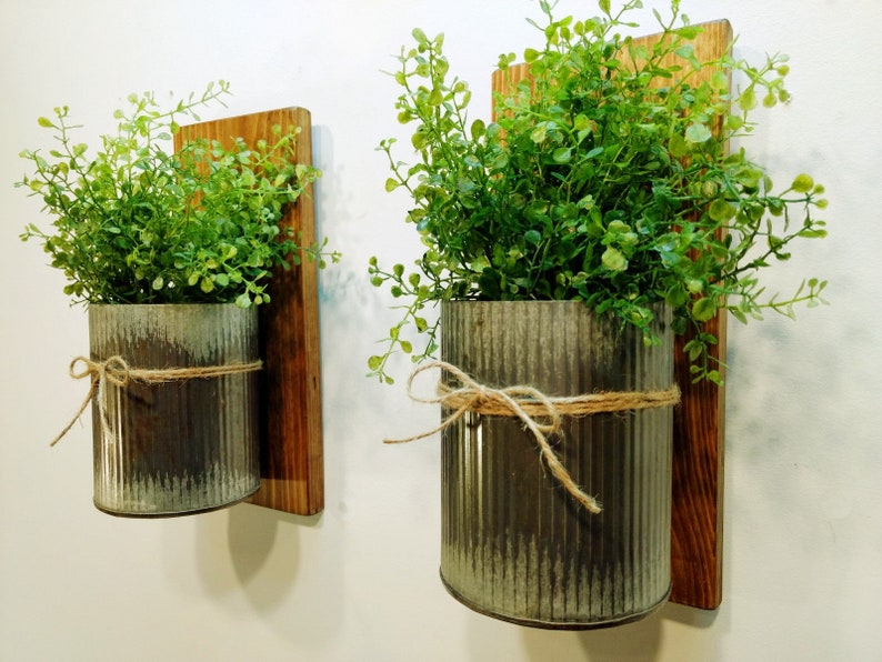 Rustic Wall Decor Planter Tin Bucket Large Herb Pots Summer Greenery