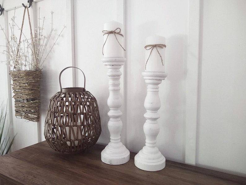 Large Wood Candlesticks White Candlesticks Modern Farmhouse Etsy