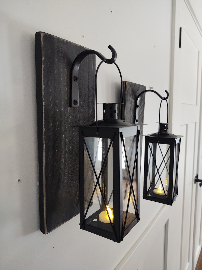 Lantern Wall Sconce Set Metal Lantern Decor Rustic Lanterns Etsy
