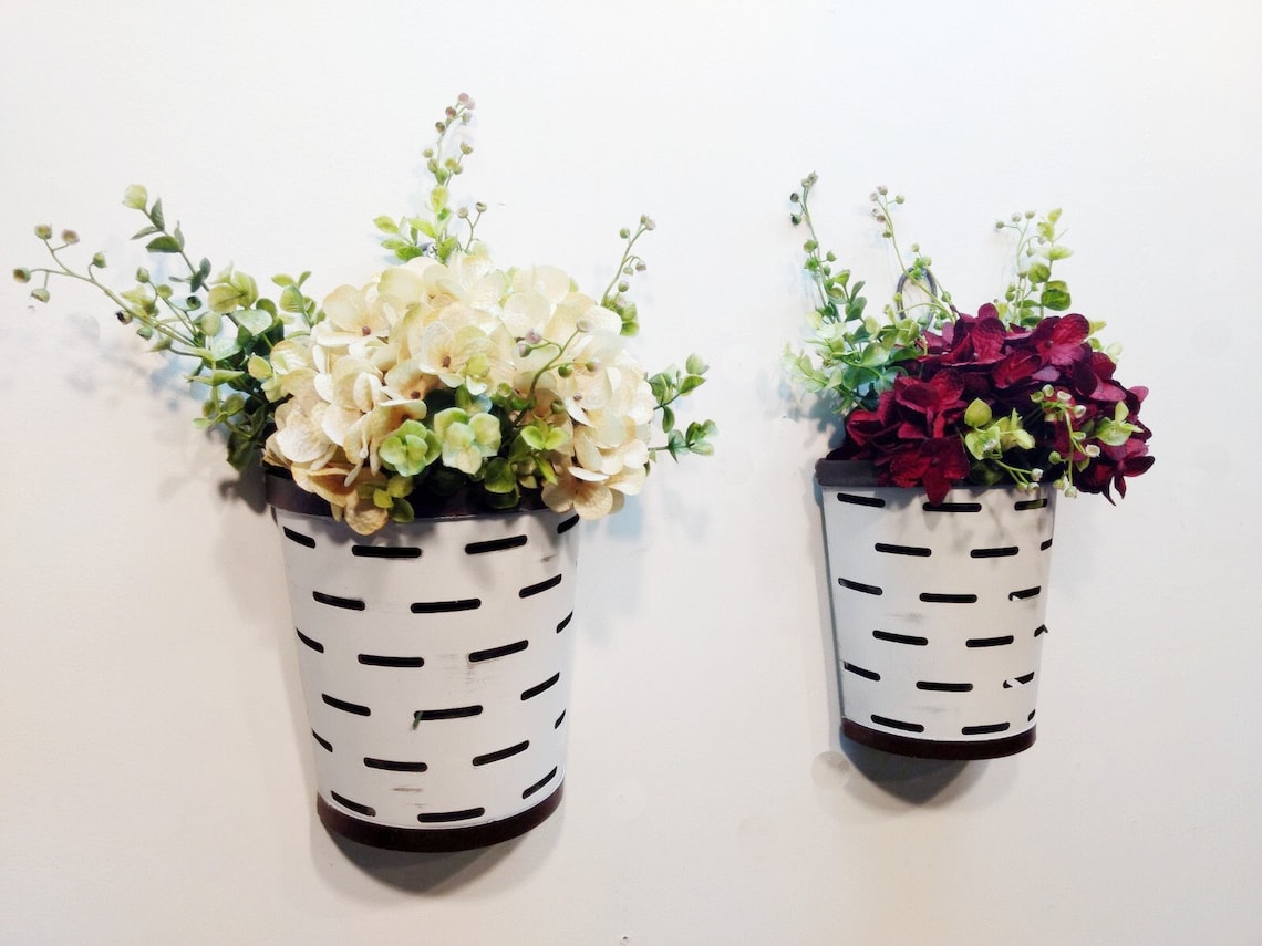 Half Bucket Planter Olive Bucket Wall Decor Farmhouse Etsy