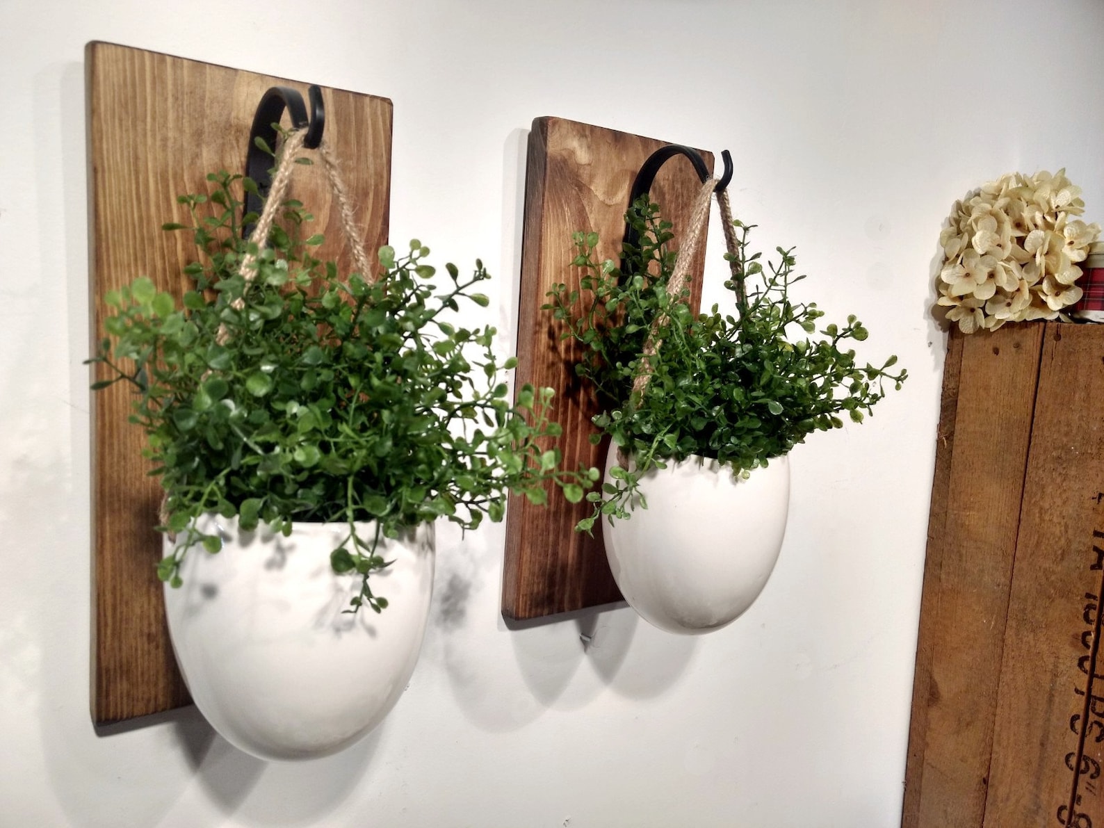 Ceramic Planter, Hanging Ceramic Pots, Hanging Greenery, Modern Farmhouse Decor, Rustic Wall