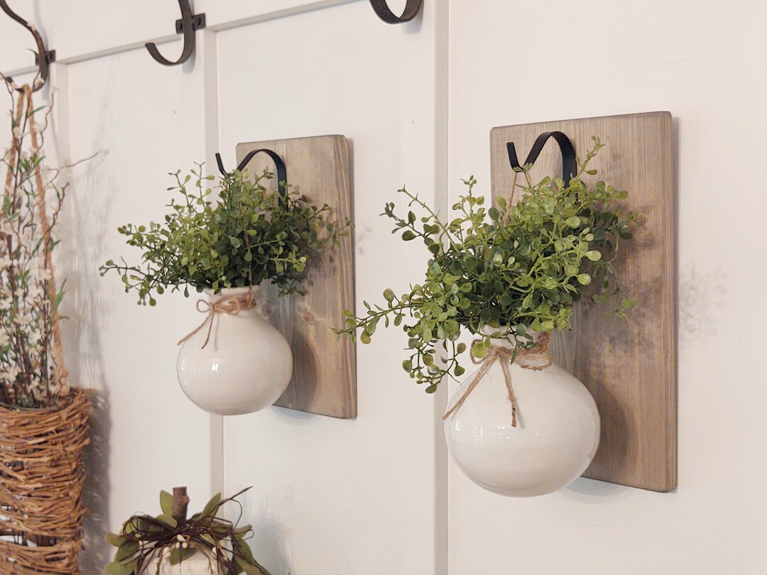 White Ceramic Hanging Vase, Modern Farmhouse Wall Decor, Wall Planter ...