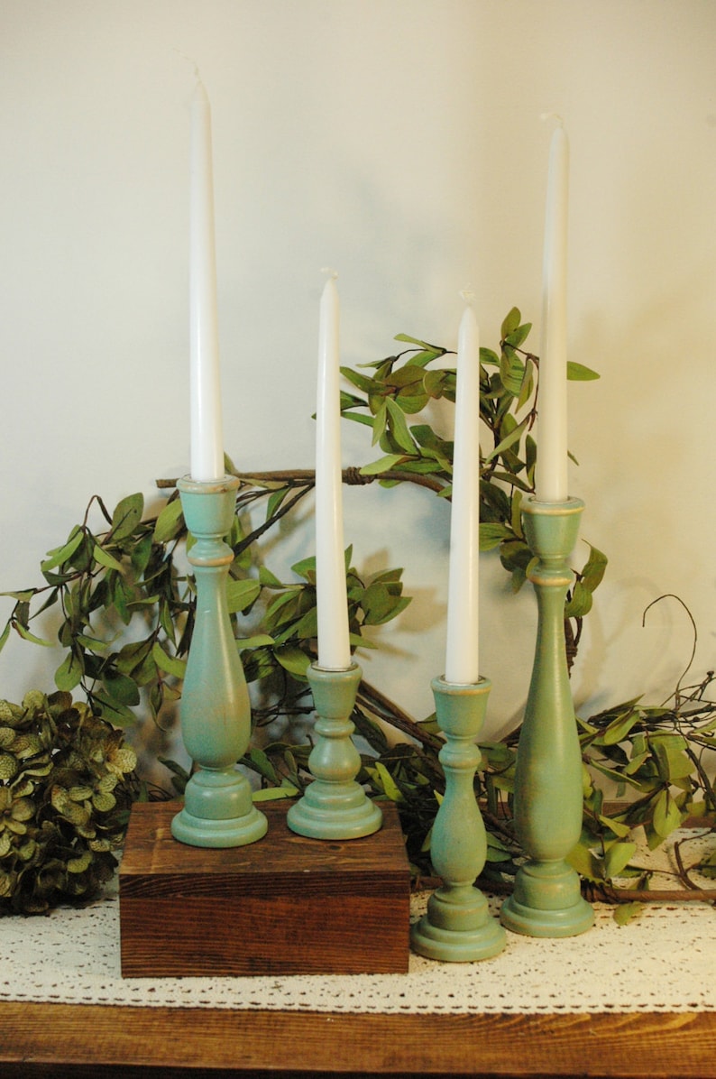 Wooden Candlesticks Distressed Candlesticks Farmhouse Style Etsy