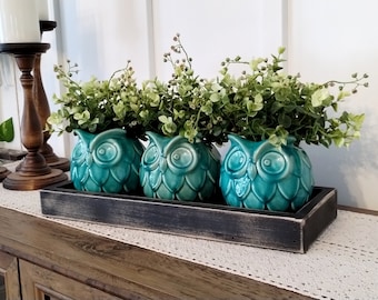 Blue ceramic vase, ceramic planter, blue home decor, farmhouse table centerpiece, table centerpiece arrangement, Kitchen table decor, vases