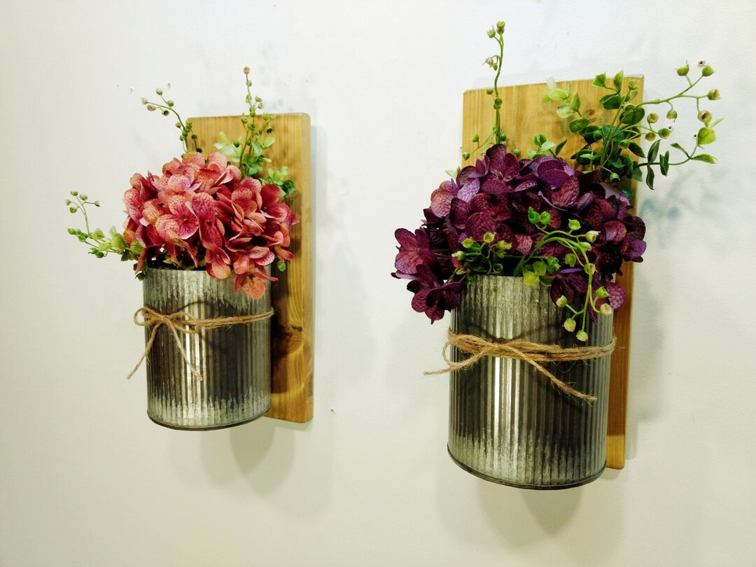 Wall Mount Flower Pot, Hydrangea Wall Decor, Modern Farmhouse Decor ...