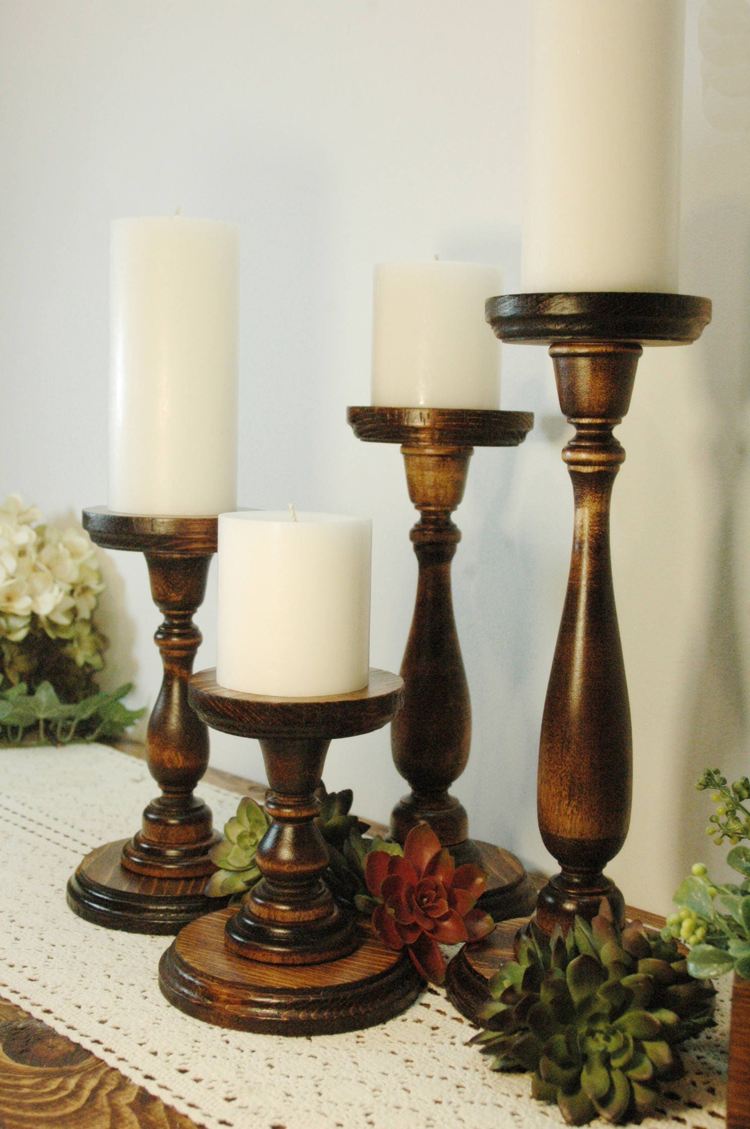 Pillar Candle Holders Wood Candlesticks Pillar Candles Etsy