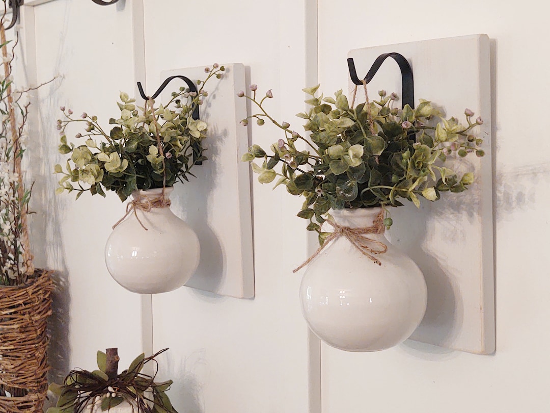 Wall Planter, Hanging Vase, Kitchen Wall Decor, White Ceramic Vase ...