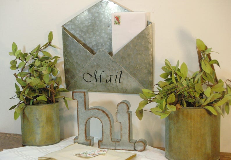 Metal Mail Envelope Galvanized Organizer Office Decor Secretary Gift Farmhouse Style Wall
