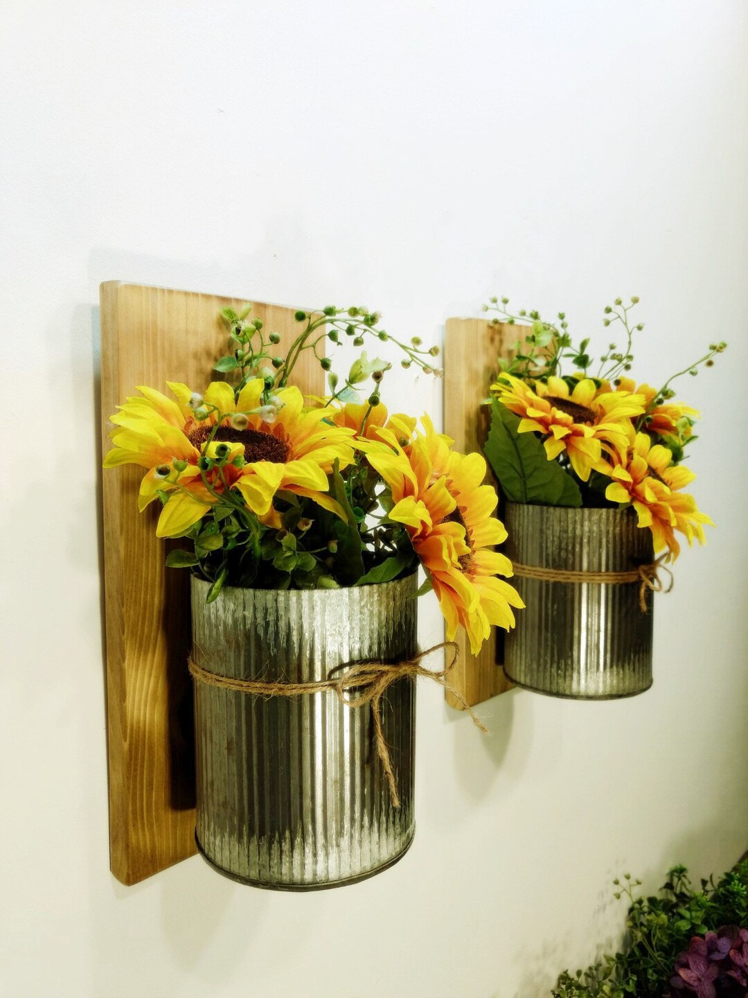 Modern Farmhouse Decor, Wall Mount Vase, Rustic Wall Sconce, Eclectic Wall Vase, Sunflowers