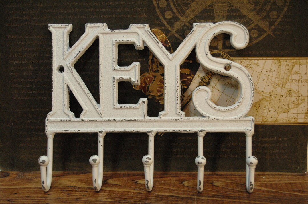 KEYS Metal Key Rack Key Holder Key Hooks Key Rack Cast Iron Hooks Metal Hooks Shabby White Wall Decor Rustic Decor Whitewashed Key Etsy