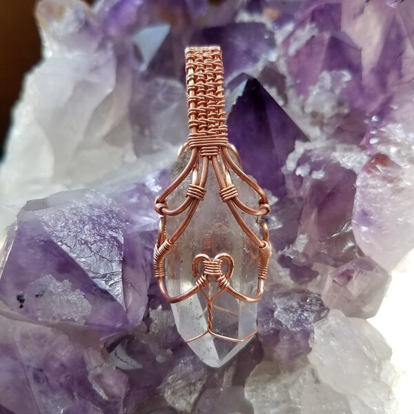 RESERVED FOR NANCY-- Mystic Pendant -- Raw Clear Quartz crystal stone wrapped in solid copper wire -- boho, hippie, indie, fantasy gift