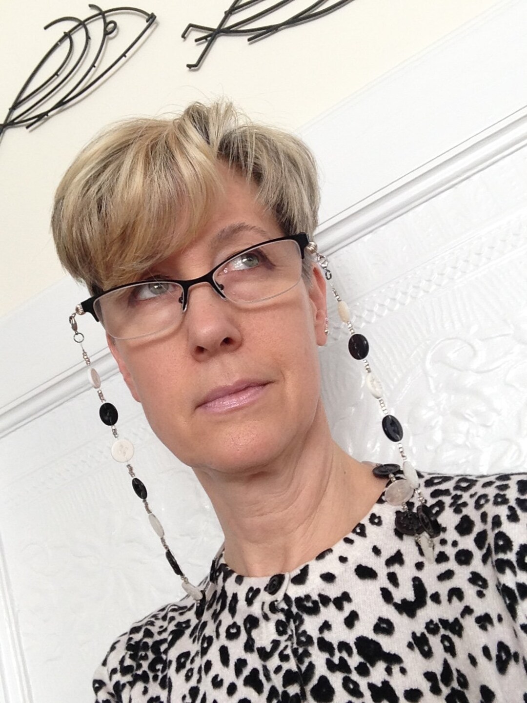 Eyeglass Chain Black and White Button, Creative Use for Vintage Buttons