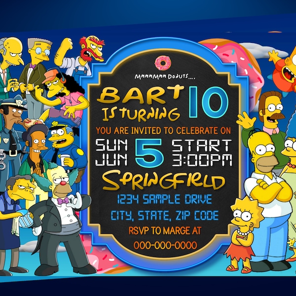 L’invitation des Simpson, Anniversaire des Simpson, Invitation des Simpson, Simpsons imprimable, Simpsons, Numérique, Télécharger, Les Simpson, Homer