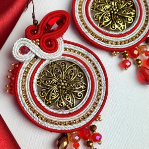 Red Soutache Earrings: Swarovski Crystal Festive Jewelry