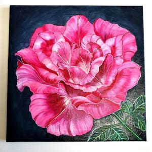 Original Pink Rose Oil Painting: Hand-Painted Floral Canvas Art