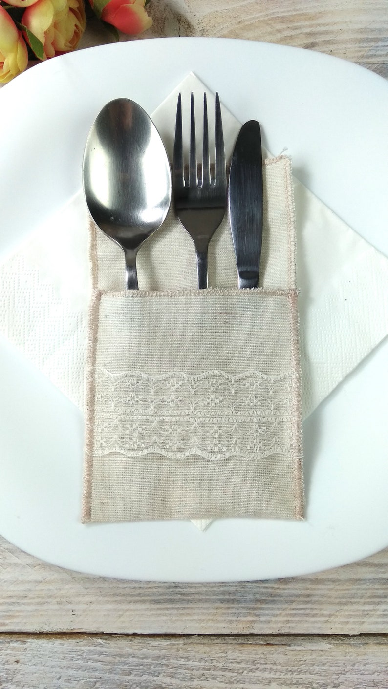 Silverware Holders With Lace, Set of 8, 16, 24, 50 Pieces, Wedding