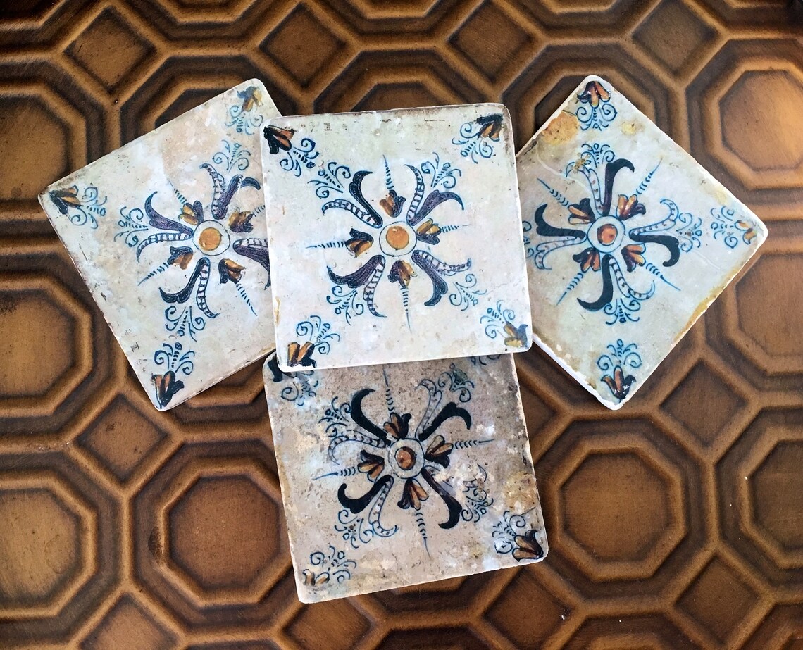 Isa Spanish Tile Coasters Antique Spanish Coasters Stone Etsy