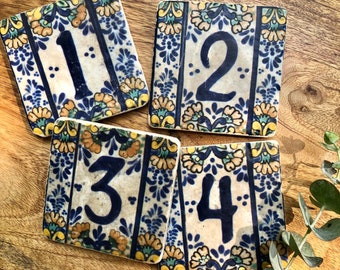 Talavera Blue and Gold Stone Table Numbers- set of 10