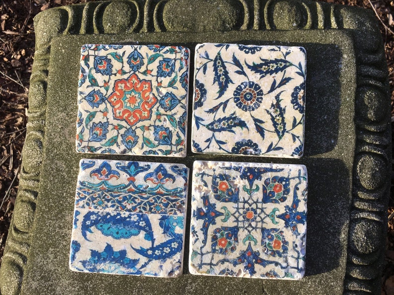 Iznik Turkish Tile Coasters set of 4 image 2