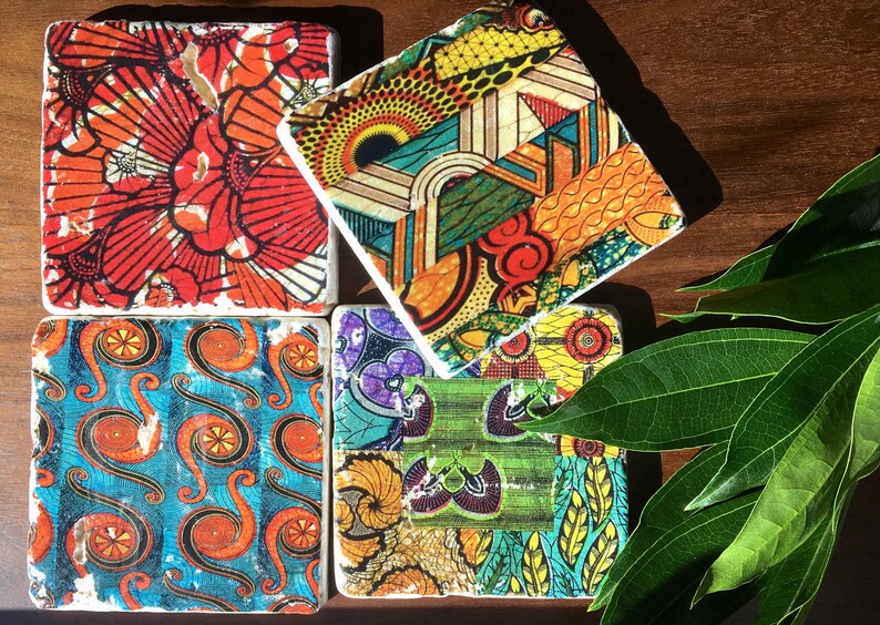 Zina African Wax Fabric Inspired Tile Coasters African Inspired Tiles