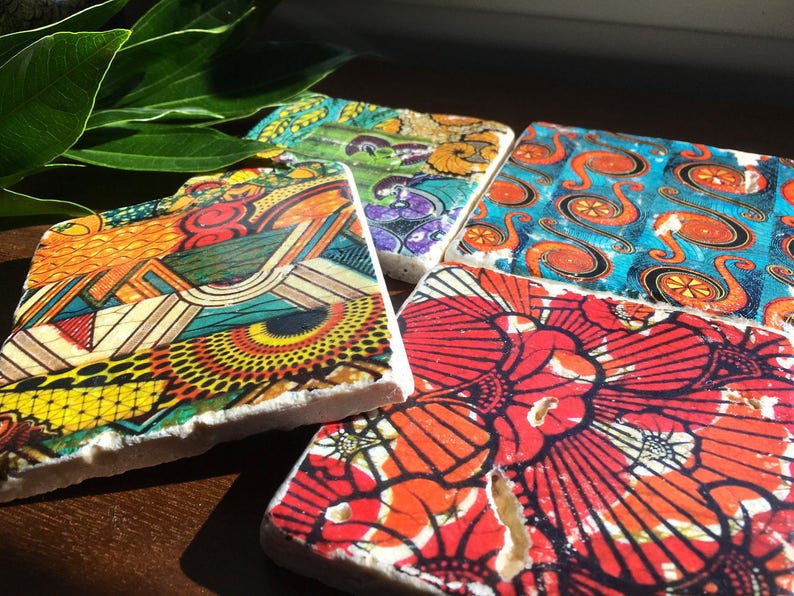 Zina African Wax Fabric Inspired Tile Coasters African Inspired Tiles