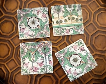 Posavasos de piedra con diseño de azulejos de Cubana Verde, fabricados en EE. UU., juego de 4