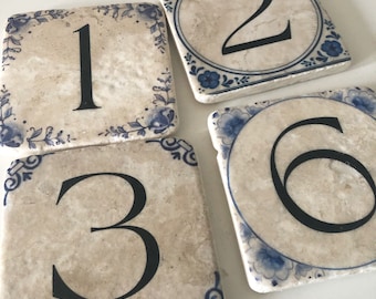 Posavasos de piedra azul y blanco de Delft, juego de 4