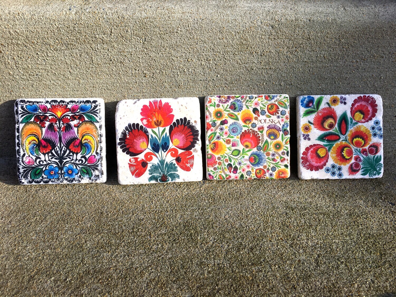 Polska Folk Art Tiles Polish Folk Art Stone Coasters Set of Etsy Canada