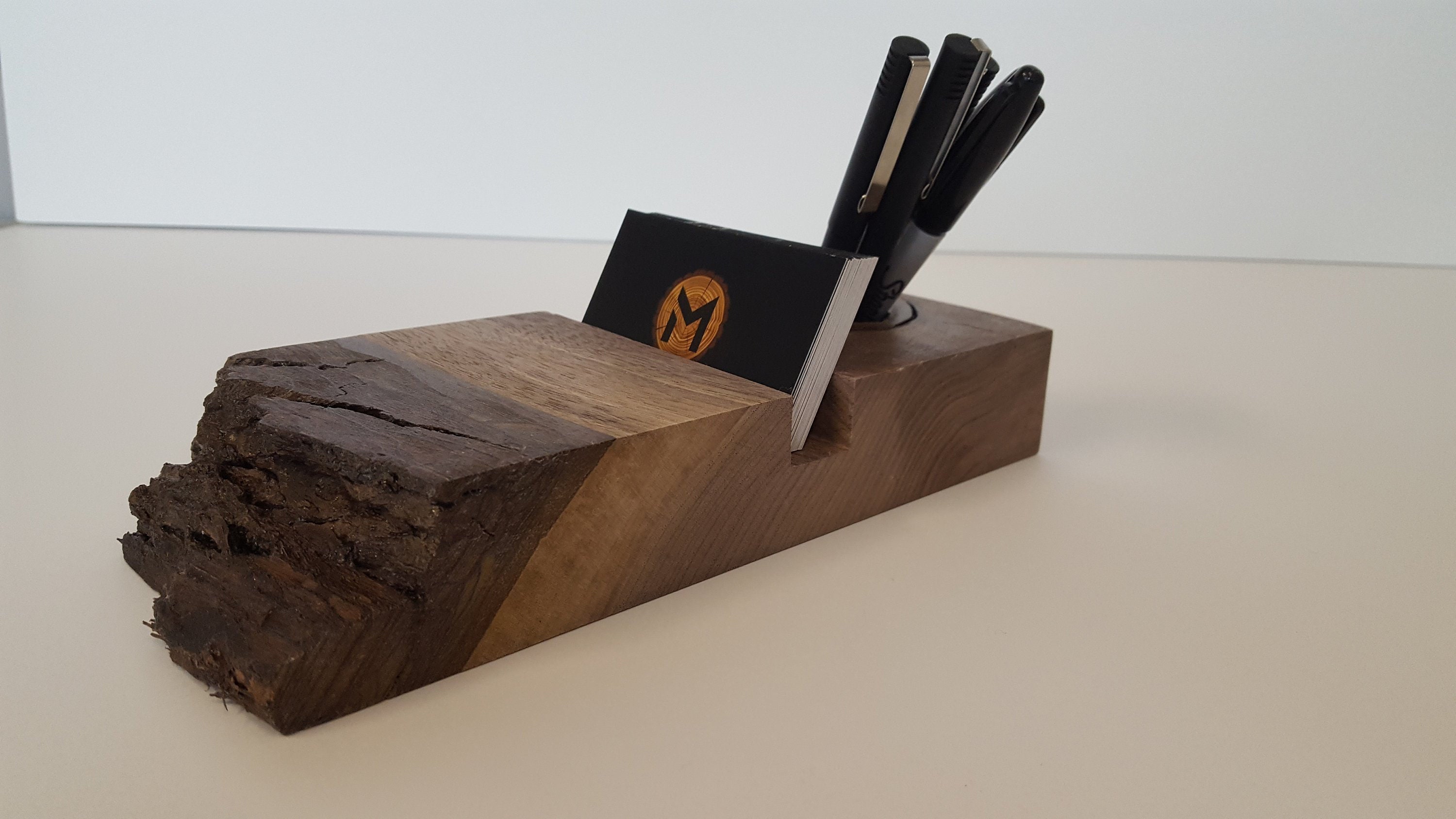 Business Card Holder for Desk Valuable Black Walnut Wooden