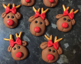 Rudolph flatbacks, embellishments, Christmas, Polymer Clay