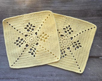 Juego de 2 paños de cocina cuadrados de ganchillo estilo victoriano – 100 % algodón, ecológicos.