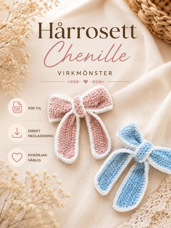 Crochet Bow Pattern | Chenille Plush Yarn Hair Accessory (Digital Download)