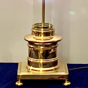 Brass Columnar Table Lamp With Plexiglass  Column and Footed Base
