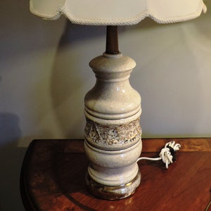 MCM Speckled Ceramic And Teak Wood Atomic Style Electric Table Lamp (Lamp Shade Not Included)