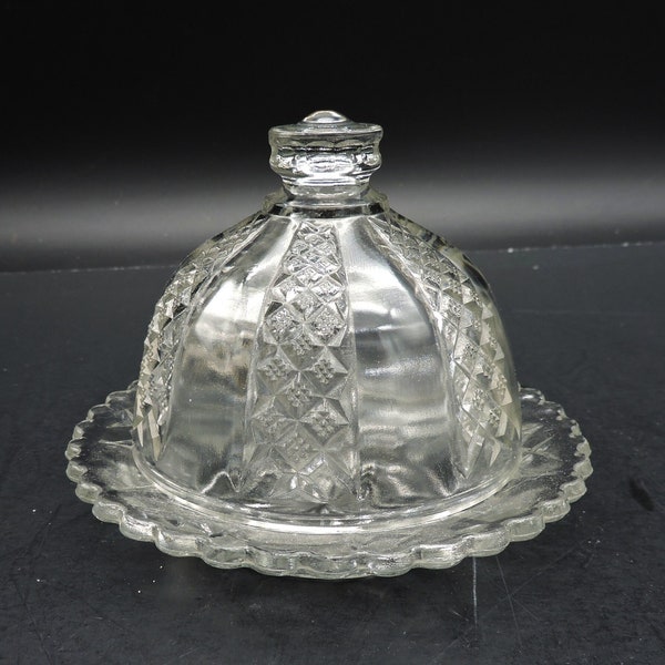 Antique Vintage Small Pressed Glass Domed Butter Caviar Dish 4 5/8" Diameter X 3.75"H