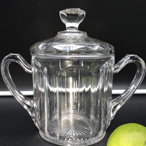 RARE Antique/Vintage 2 Handle Biscuit Cracker Jar With Clear Panel Glass Starburst Bottom And Lid